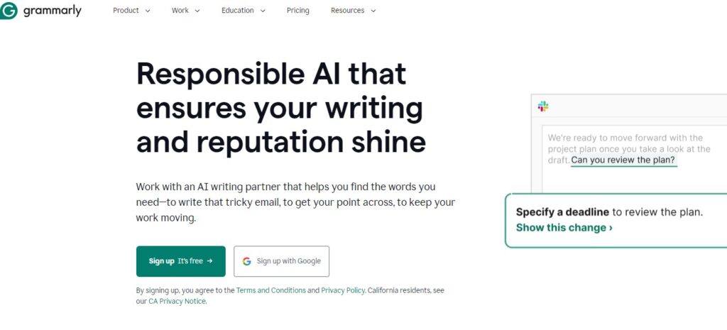 線上 AI 文章檢測推薦2：Grammarly